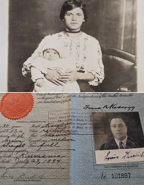 Natalie Sienicki's Great-Grandmother as a baby and her Great-Grandfather's immigration documents from Ellis Island