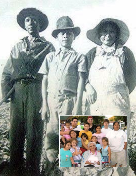Perlita Anzures-Flores's ancestors working on a farm and a current family photo