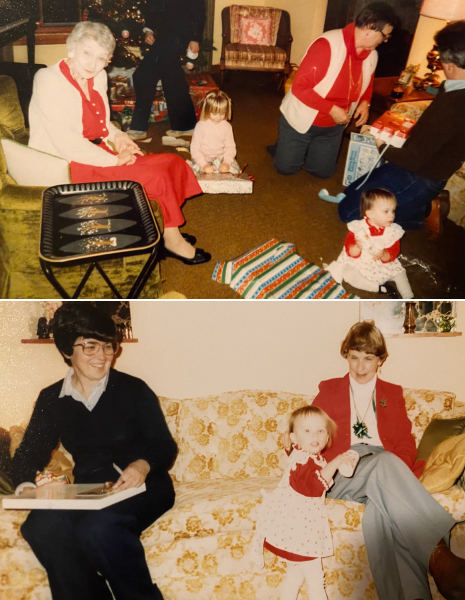 Stephanie Williams as a child with her Great-Aunt and Grandmother celebrating Christmas